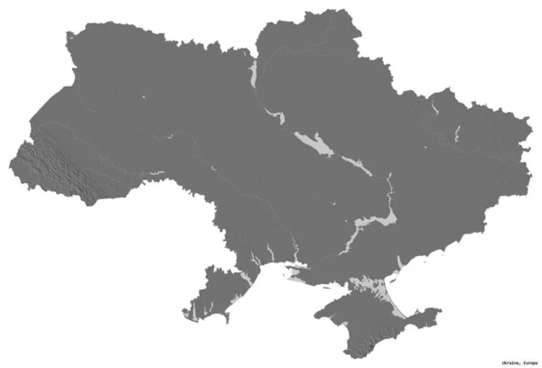 乌克兰的形状 其首都被白色背景隔离 Bilevel高程图 3D渲染 — 图库照片
