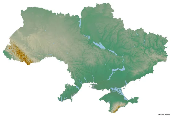 Tvar Ukrajiny Hlavním Městem Izolovaným Bílém Pozadí Topografická Reliéfní Mapa — Stock fotografie