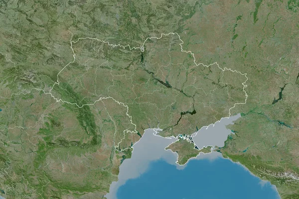 Extended Area Ukraine Country Outline International Regional Borders Satellite Imagery — Stock Photo, Image