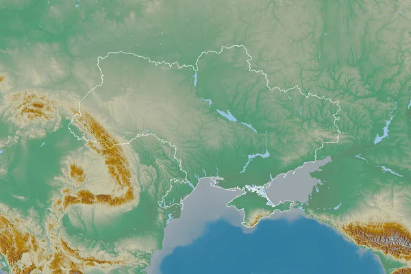 Bővített Terület Körvonalazott Ukrajna Topográfiai Domborzati Térkép Renderelés — Stock Fotó