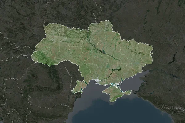 Shape Ukraine Separated Desaturation Neighboring Areas Borders Satellite Imagery Rendering — Stock Photo, Image