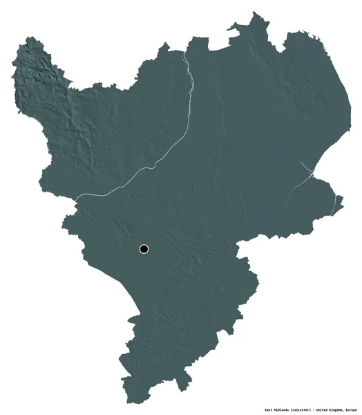 Form East Midlands Region Storbritannien Med Huvudstaden Isolerad Vit Bakgrund — Stockfoto