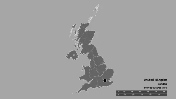 Forma Desnaturalizada Del Reino Unido Con Capital División Regional Principal — Foto de Stock