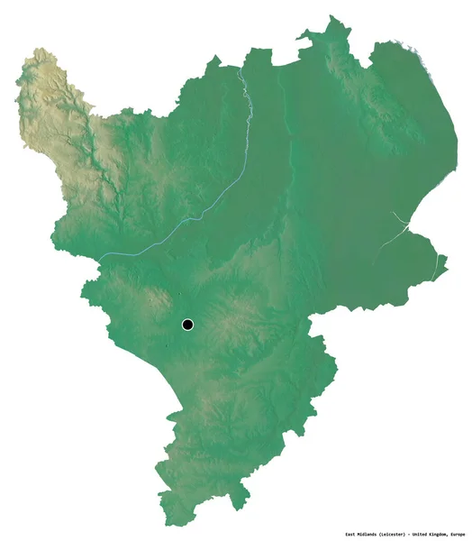 イギリスの東ミッドランドの形で 首都は白い背景に隔離されています 地形図 3Dレンダリング — ストック写真