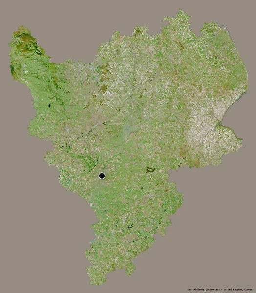 イギリスの東ミッドランドの形で その首都はしっかりした色の背景に隔離されています 衛星画像 3Dレンダリング — ストック写真