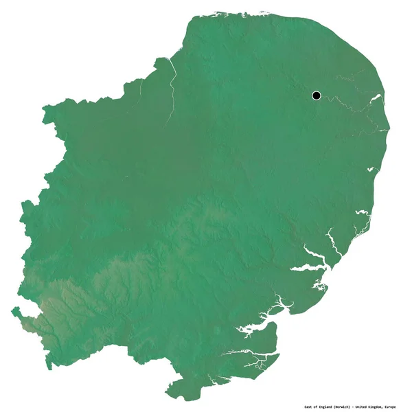 イングランドの東の形 イギリスの地域 その首都は白い背景に隔離されています 地形図 3Dレンダリング — ストック写真