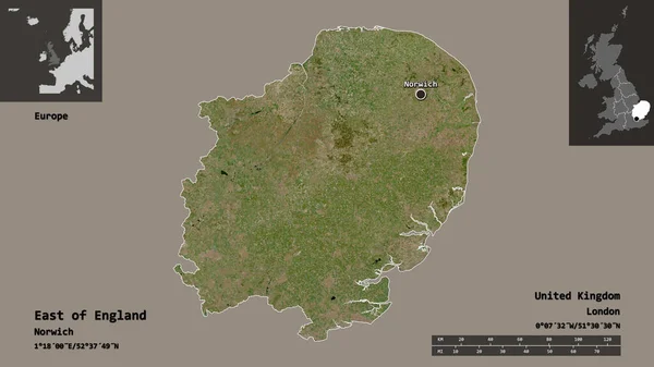 Форма Сходу Англії Регіону Великої Британії Його Столиці Масштаб Відстаней — стокове фото