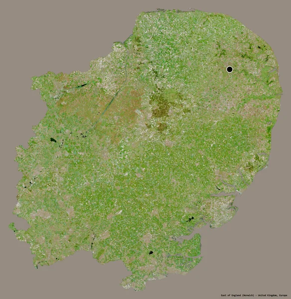 イギリスの東の形で その首都はしっかりとした色背景に隔離されています 衛星画像 3Dレンダリング — ストック写真