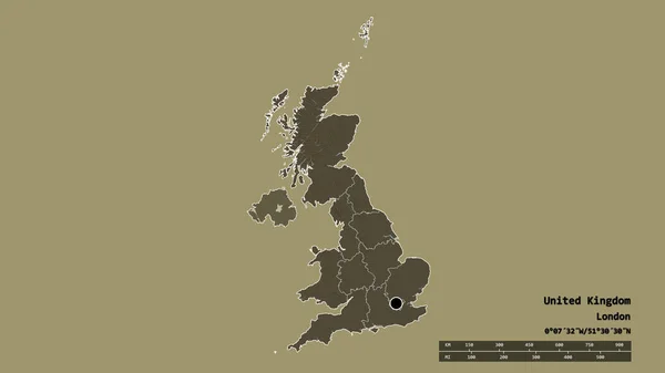 Forma Desnaturalizada Del Reino Unido Con Capital División Regional Principal — Foto de Stock