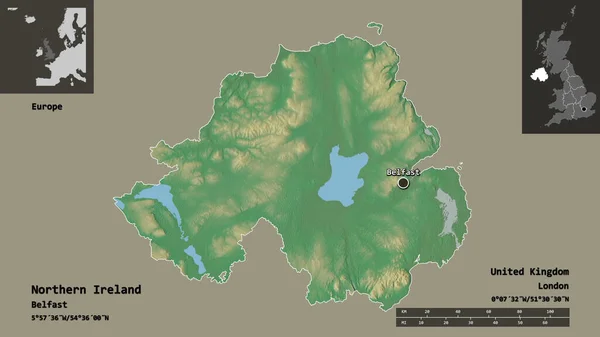 Shape Northern Ireland Region United Kingdom Its Capital Distance Scale — Stock Photo, Image