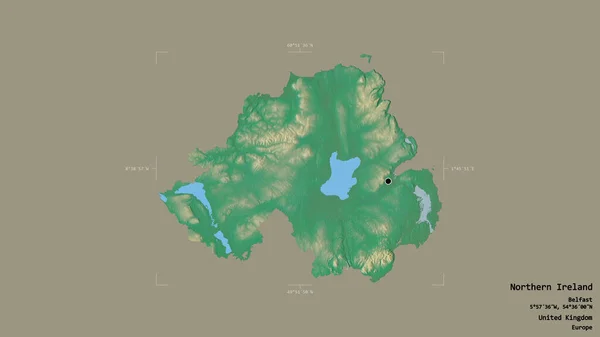 北爱尔兰的一个地区 是联合王国的一个地区 在一个地理参照框的坚实背景下被隔离 地形浮雕图 3D渲染 — 图库照片