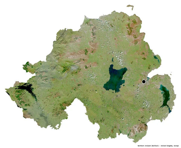 Form Nordirland Region Storbritannien Med Huvudstaden Isolerad Vit Bakgrund Satellitbilder — Stockfoto