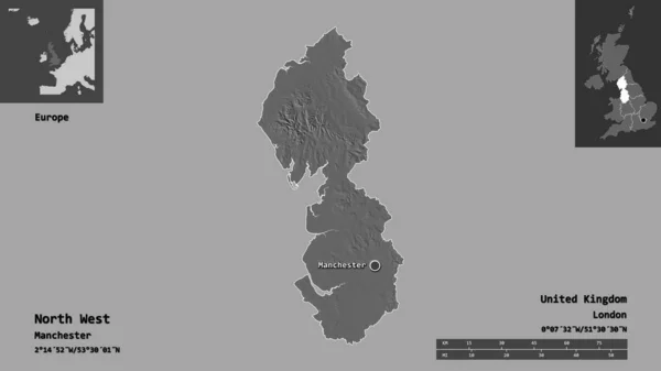 Shape North West Region United Kingdom Its Capital Escala Distancia — Foto de Stock