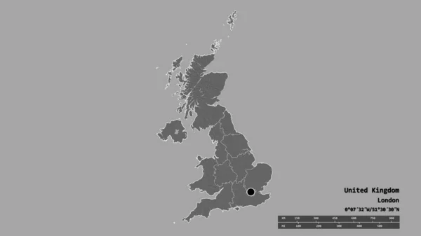 Forma Desnaturalizada Del Reino Unido Con Capital División Regional Principal — Foto de Stock