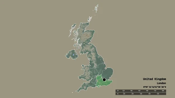 Egyesült Királyság Kiszáradt Alakja Fővárosával Regionális Körzettel Szétválasztott Délkeleti Területtel — Stock Fotó