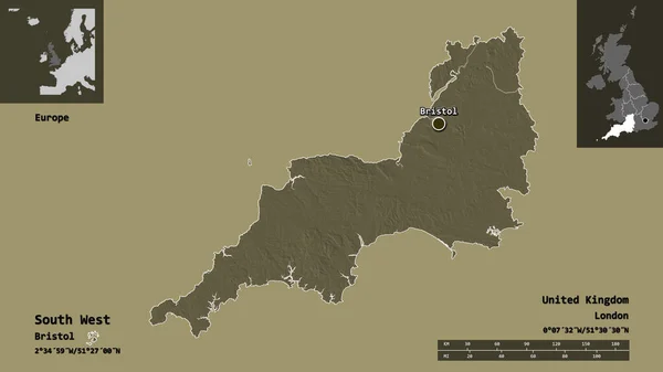 Shape South West Region United Kingdom Its Capital Escala Distancia — Foto de Stock