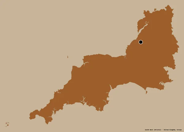 Forma Del Suroeste Región Del Reino Unido Con Capital Aislada — Foto de Stock