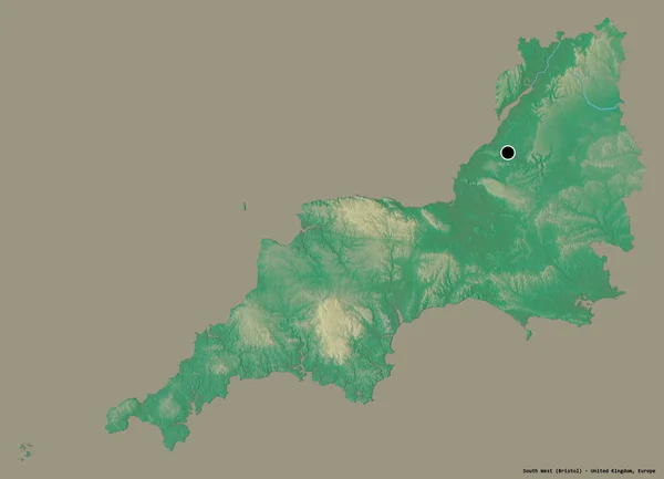 Shape South West Régió Egyesült Királyság Főváros Elszigetelt Szilárd Színű — Stock Fotó