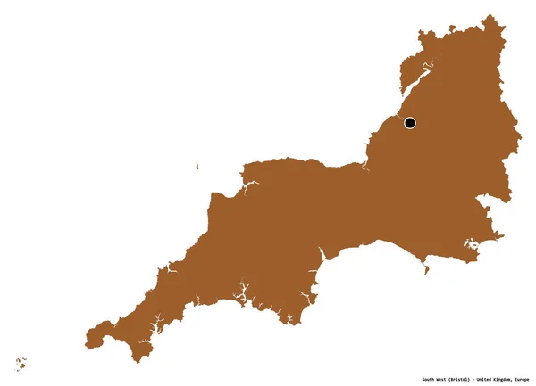 Shape South West Region Des Vereinigten Königreichs Mit Seiner Hauptstadt — Stockfoto