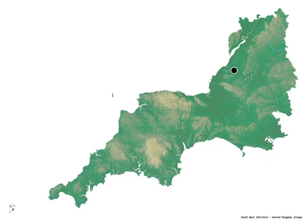 Bentuk South West Wilayah Britania Raya Dengan Ibukotanya Terisolasi Dengan — Stok Foto