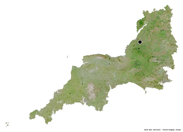 Form Sydväst Region Storbritannien Med Huvudstaden Isolerad Vit Bakgrund Satellitbilder — Stockfoto