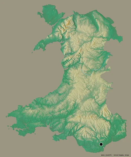 Форма Уэльса Региона Великобритании Столицей Изолированной Сплошном Цветном Фоне Топографическая — стоковое фото