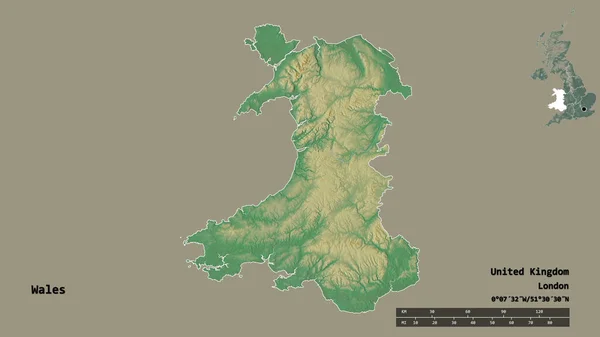 Shape Wales Region Des Vereinigten Königreichs Mit Seiner Hauptstadt Isoliert — Stockfoto