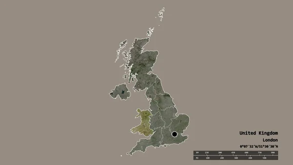 Forma Desnaturalizada Del Reino Unido Con Capital División Regional Principal — Foto de Stock