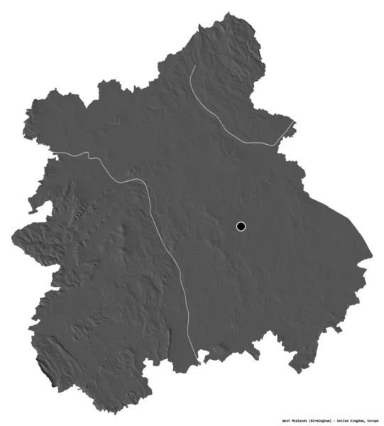 白い背景に首都を隔離して 英国の領域である西ミッドランドの形 標高マップ 3Dレンダリング — ストック写真