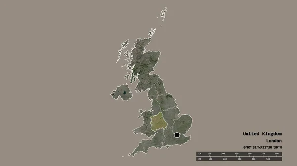 Forma Dessaturada Reino Unido Com Sua Capital Principal Divisão Regional — Fotografia de Stock