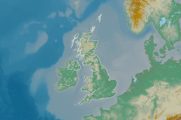 Rozszerzony Obszar Zarysie Zjednoczonego Królestwa Mapa Pomocy Topograficznej Renderowanie — Zdjęcie stockowe