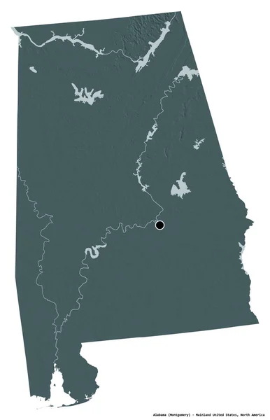 Shape Alabama State Mainland United States Its Capital Isolated White — Stock Photo, Image