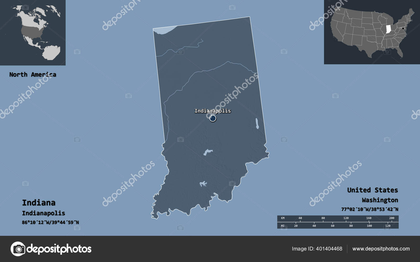 Форма Индианы Штата Континентальная Часть Сша Столица Шкала.
