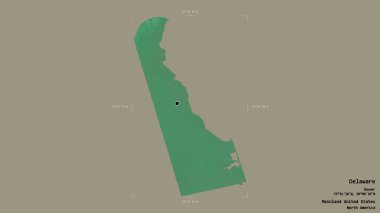 Delaware bölgesi, Birleşik Devletler Anakara Eyaleti, Gürcistan sınırlı bir kutuda sağlam bir arka planda izole edilmiş. Etiketler. Topografik yardım haritası. 3B görüntüleme