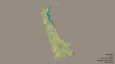 Delaware bölgesi, Birleşik Devletler Anakara Eyaleti, Gürcistan sınırlı bir kutuda sağlam bir arka planda izole edilmiş. Etiketler. Uydu görüntüleri. 3B görüntüleme