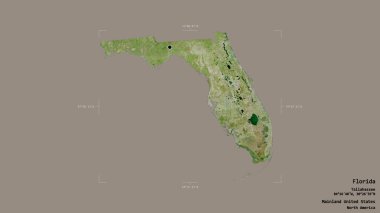 Florida bölgesi, Birleşik Devletler Anakara Eyaleti, jeoreferatlı bir sınır kutusunda sağlam bir arka planda izole edilmiş. Etiketler. Uydu görüntüleri. 3B görüntüleme