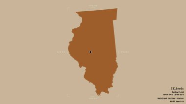 Illinois bölgesi, Birleşik Devletler Anakara Eyaleti, sağlam bir arka planda izole edilmiş bir sınır kutusunda. Etiketler. Desenli dokuların bileşimi. 3B görüntüleme