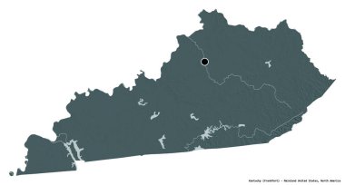 Kentucky 'nin şekli, Amerika Birleşik Devletleri' nin başkenti, beyaz arka planda izole edilmiş. Renkli yükseklik haritası. 3B görüntüleme
