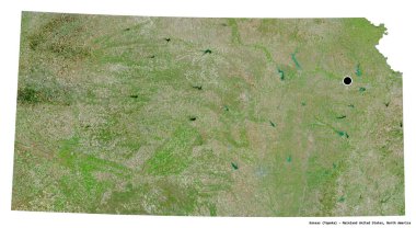 Kansas 'ın şekli, Birleşik Devletler Anakara Eyaleti, başkenti beyaz arka planda izole edilmiş. Uydu görüntüleri. 3B görüntüleme