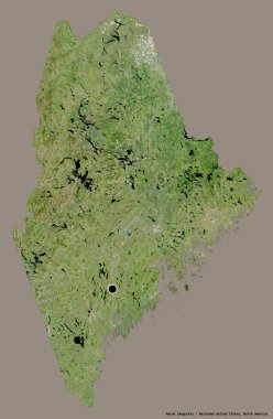 Maine 'in şekli, Birleşik Devletler' in Anakara eyaleti, başkenti katı renk arka planında izole edilmiş. Uydu görüntüleri. 3B görüntüleme