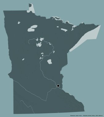 Minnesota 'nın şekli, Birleşik Devletler' in Anakara eyaleti, başkenti katı bir renk arkaplanı ile izole edilmiş. Renkli yükseklik haritası. 3B görüntüleme