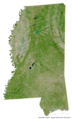 Mississippi 'nin şekli, Birleşik Devletler Anakara Eyaleti, başkenti beyaz arka planda izole edilmiş. Uydu görüntüleri. 3B görüntüleme