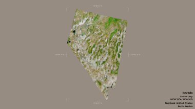 Nevada bölgesi, Birleşik Devletler Anakara Eyaleti, jeoreferatlı bir sınır kutusunda sağlam bir arka planda izole edilmiş. Etiketler. Uydu görüntüleri. 3B görüntüleme