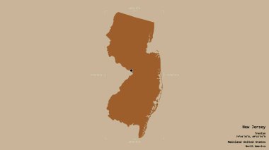 New Jersey bölgesi, Birleşik Devletler 'in Anakara Eyaleti, jeoreferatlı bir sınır kutusunda sağlam bir arka planda izole edilmiş. Etiketler. Desenli dokuların bileşimi. 3B görüntüleme