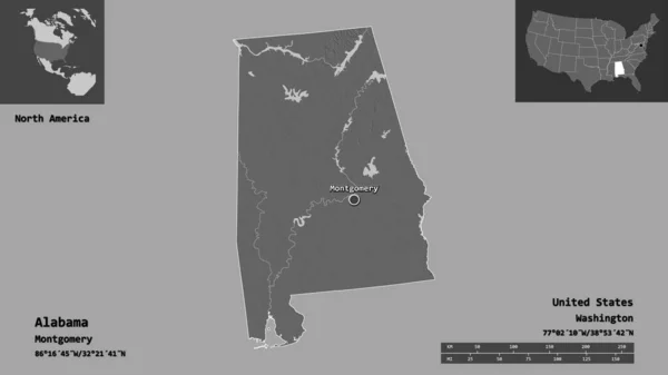 Forme Alabama État Continent Américain Capitale Échelle Distance Aperçus Étiquettes — Photo