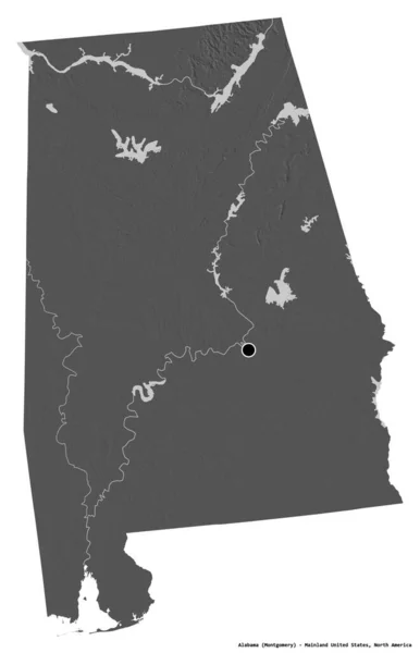 阿拉巴马州的形状 美国大陆的州 其首都被白色背景隔离 Bilevel高程图 3D渲染 — 图库照片