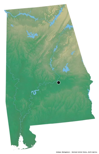 Форма Алабама Штат Майнленд Своєю Столицею Ізольованою Білому Тлі Карта — стокове фото