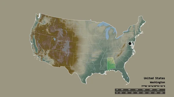 Обесцвеченная Форма Материковой Части Соединенных Штатов Столицей Главным Региональным Делением — стоковое фото