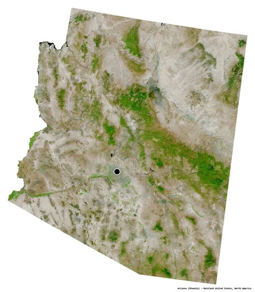 Форма Арізони Штат Майнленд Столицею Ізольованою Білому Тлі Супутникові Знімки — стокове фото