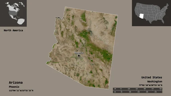 Форма Аризони Штат Майнленд Його Столиця Масштаб Відстаней Превью Етикетки — стокове фото